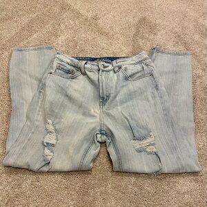 Distressed light wash jeans
